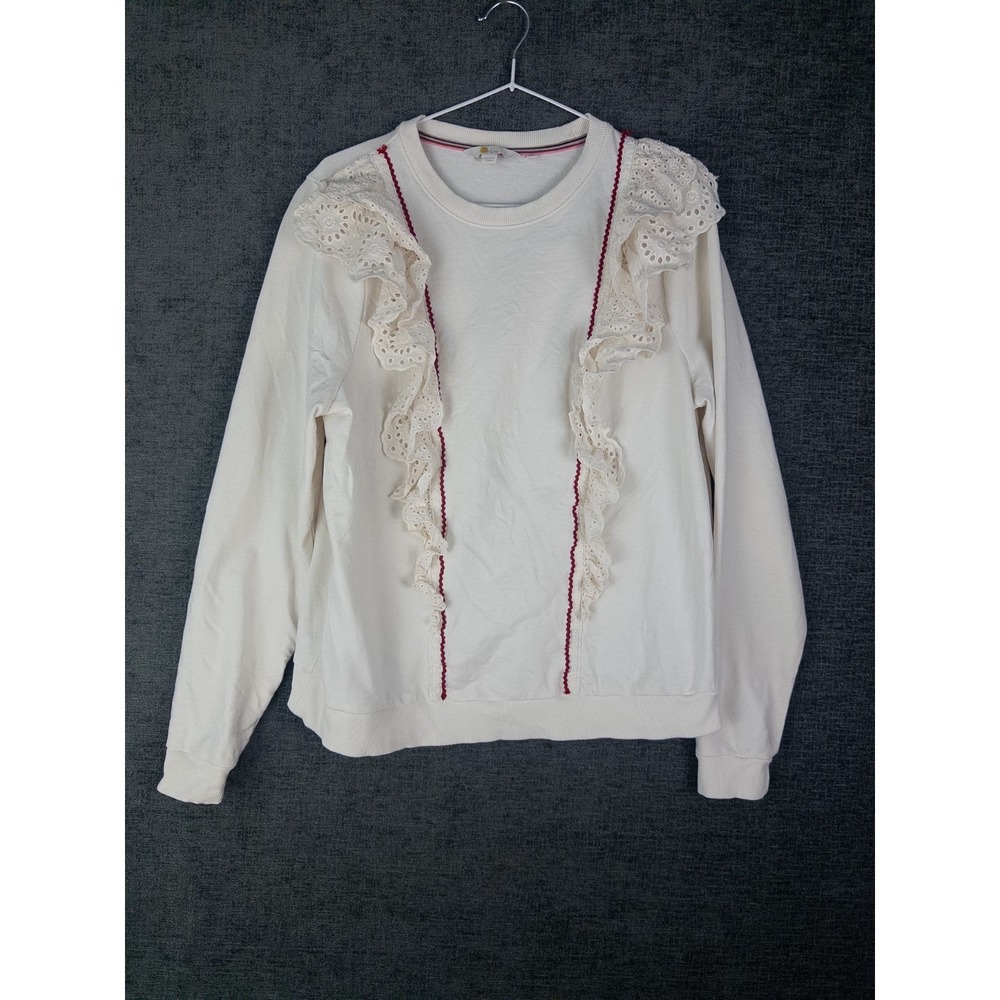 Boden Broderie Sweatshirt Womens US 10 Ivory Pullover Grandma